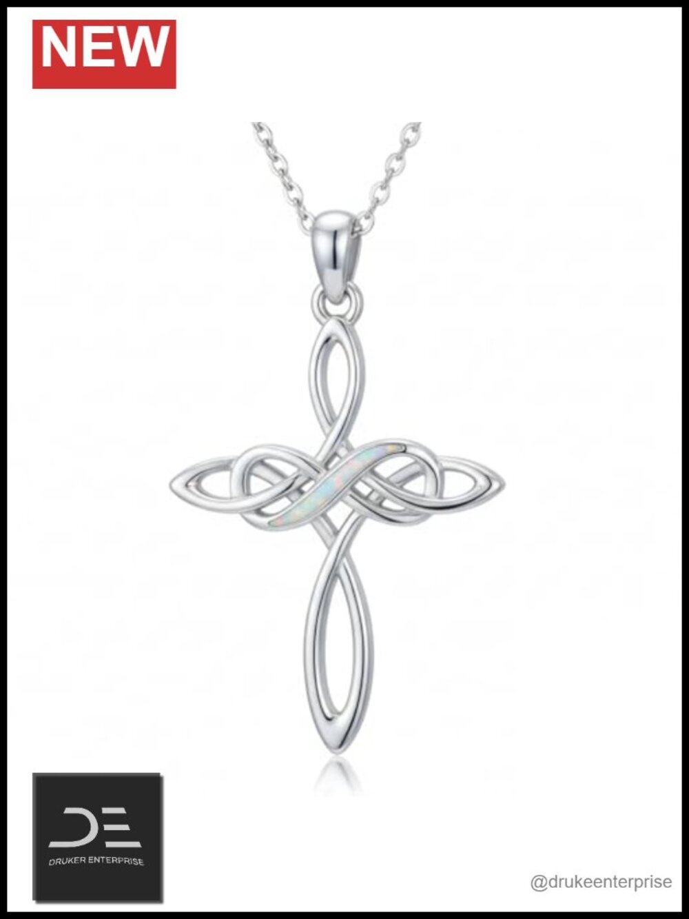 Opal Cross Necklace White Gold Plated Infinity Pendant Christian Gift